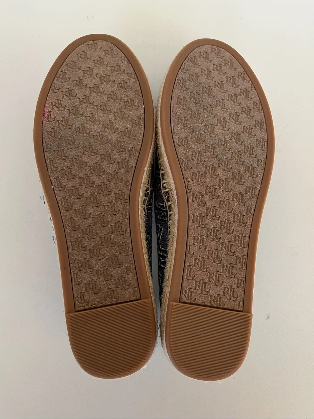 Ralph Lauren LRL Cameryn II Monogram Jacquard Espadrille, Blue/Tan, size 8